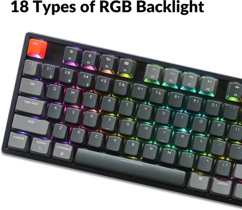 Vista 7 de Keychron Teclado mecánico inalámbrico Bluetooth K8 Tenkeyless Layout RGB intercambiable en caliente con interruptor rojo óptico Gateron, multitarea