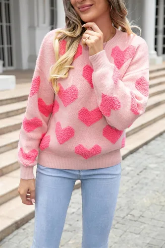 Vista 2 de KMBANGI Sudadera romántica con estampado de corazón para mujer, suéter de gran tamaño para el día de San Valentín, manga larga, con gráfico de amor
