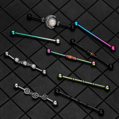 Vista 4 de WASOLIE Piercing de barra industrial de acero inoxidable quirúrgico 316L de 14 G, barra recta, joyería para mujeres y hombres, Metal, arenisca