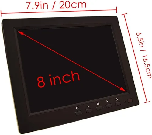 Vista 2 de Monitor CCTV de 8 pulgadas, pantalla de seguridad TFT LCD con VGA, HDMI, AV, BNC, puertos de entrada y salida de audio USB, altavoz integrado
