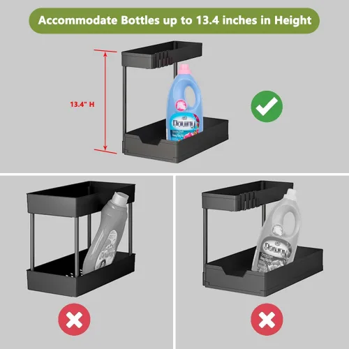 Vista 4 de Organizadores y almacenamiento para debajo del fregadero, organización de baño en forma de L, almacenamiento deslizante de 2 niveles para debajo