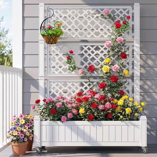 Vista 12 de YITAHOME Cama de jardín elevada de polietileno de alta densidad, 47 x 18 x 31 pulgadas, maceta elevada de madera de polietileno resistente a