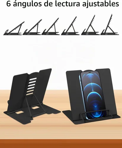 Vista 5 de MSDADA Soporte de escritorio pequeño para libros, soporte de metal para libros de lectura, soporte ajustable para libros de cocina, soporte