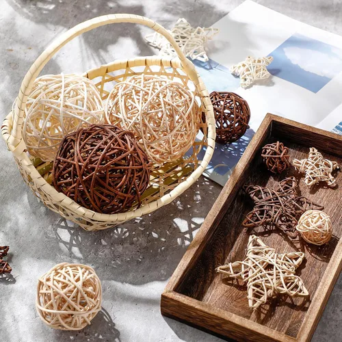 Vista 4 de Chunful 22 bolas decorativas para cuencos de centro de mesa, bolas de ratán de mimbre, rellenos de jarrón para manualidades, fiestas, decoración