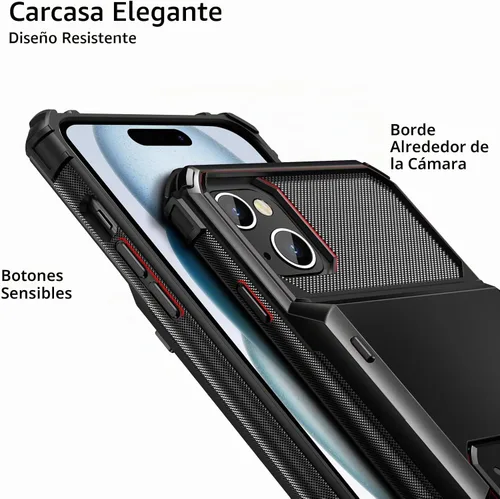 Vista 3 de Vofolen Funda compatible con iPhone 15 con soporte para tarjetas, funda de doble capa de 4 tarjetas, resistente a prueba de golpes, ranura