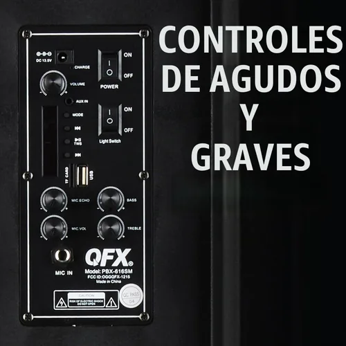 Vista 3 de QFX PBX-616SM - Altavoz recargable Bluetooth de 15 pulgadas con luces LED
