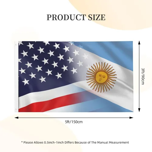 Vista 4 de Bandera de Argentina y Estados Unidos de 3 x 5 pies, color vivo y resistente a la decoloración UV, banderas de Argentina y Estados Unidos