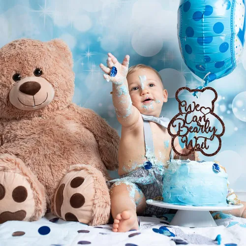 Vista 5 de Decoración para tartas de We Can Bearly Wait con purpurina marrón, Sweet Baby/Oh Baby, decoración de fiesta de revelación de género