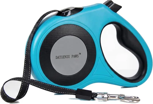 Vista 13 de Correa retráctil para perro, cinta de nailon fuerte de 16 pies, puntada reflectante para caminar por la noche, freno con una sola mano, mango Negro