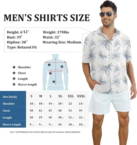 Vista 6 de Camisa hawaiana para hombre, camisas casuales de manga corta con botones, camisas florales Aloha tropicales para vacaciones