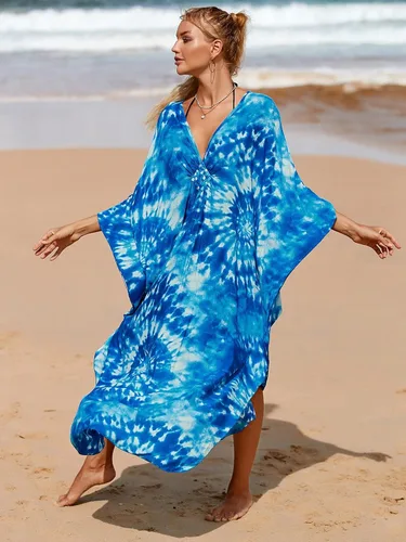Vista 9 de Vestidos caftán para mujer, estampado étnico, vestido de playa estilo caftán, talla grande, salida de baño