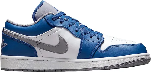 Vista 2 de Nike Big Kids Jordan 1 Low True BlueCement Grey-White (553560 412) - 4, Azul verdaderoCemento Gris-blanco
