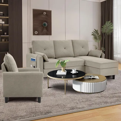 Vista 7 de Sofá Seccional Convertible, Sofá Pequeño en Forma de L de 77 pulgadas, Sofá de 3 Asientos con Chaise de Almacenamiento Reversible y Conjunto