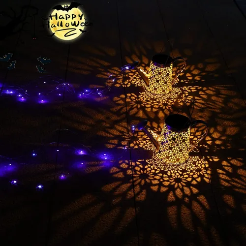Vista 9 de VOOKRY - Regadera solar con luces, linternas solares grandes para colgar al aire libre, impermeable, decoración de jardín para el patio, césped
