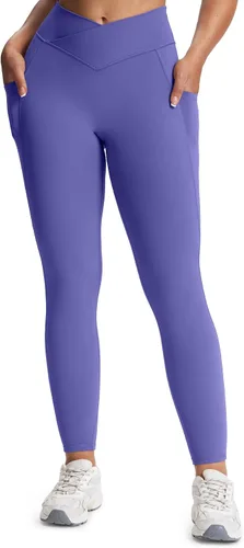 Vista 18 de Aoxjox Trinity - Pantalones de yoga de cintura alta con bolsillos para mujer, control de abdomen, cintura cruzada, leggings de entrenamiento suaves