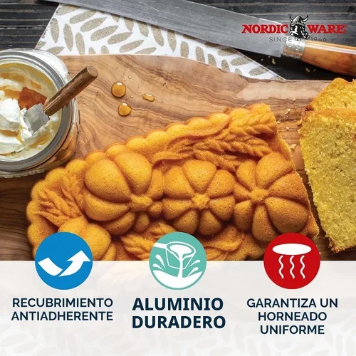 Vista 3 de Nordic Ware 93448 - Molde para pan de trigo y calabaza, capacidad de 6 tazas, color bronce