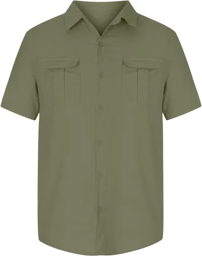Vista 2 de Men's Cuban Guayabera Linen Shirts Solid Color Casual Short Sleeve Button Down Shirt Summer Beach Tops with Pockets
