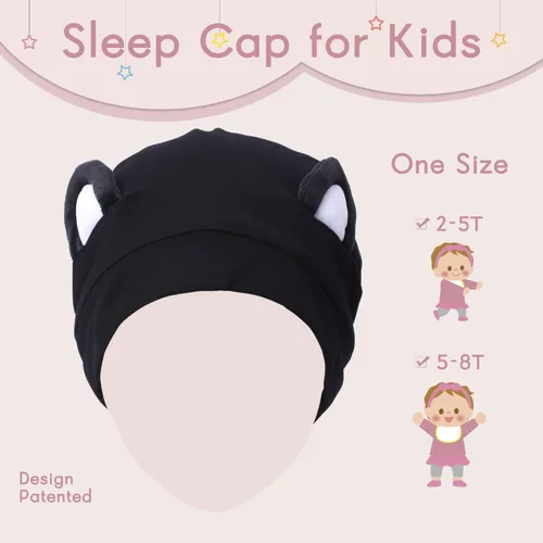 Vista 2 de Hat Hut Gorro de satén de seda para el cabello, gorro de dormir para cabello rizado, gorro ajustable con forro de seda con orejas