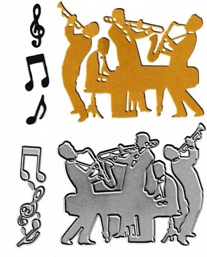 Vista 3 de Troqueles de corte de saxo de piano para banda de música, notas musicales, plantillas de metal en relieve, molde de plantilla para álbumes