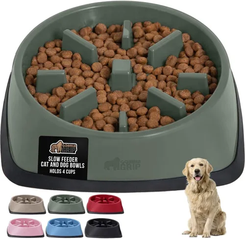 Vista 11 de GORILLA GRIP® Cuencos patentados de alimentación lenta sin BPA, juguete interactivo para perros y gatos, enriquecimiento de entrenamiento Beige