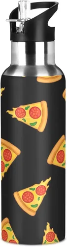 Vista 8 de Stainless Steel Vacuum Insulated Water Bottle 32 Oz, Leakproof Water Bottles for Gym Outdoor Travel School, Cartoon Slices Pizza Black