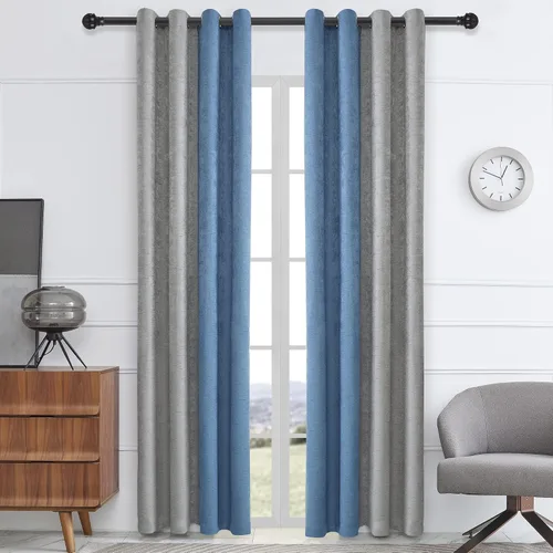 Vista 9 de PRIMROSE Cortinas de lino azul marino amarillo de 63 pulgadas de largo para sala de estar, juego de 2 paneles opacos con aislamiento térmico