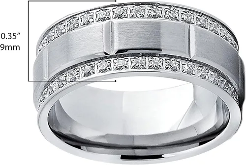 Vista 5 de Metal Masters Co. Anillo de boda de titanio para hombre con circonita cúbica de doble fila, tamaños de ajuste cómodo, 0.354in, 8 a 12, Metal