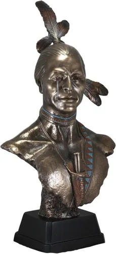 Vista 2 de Ebros Gift Juego grande de 2 estatuas tribales de 21 pulgadas de alto, nativo americano, jefe indio guerrero y princesa con tocado de plumas