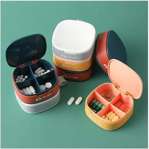 Vista 8 de Pastillero de 4 compartimentos para bolso, organizador portátil de medicamentos, organizador diario de vitaminas, estuche pequeño para pastillas