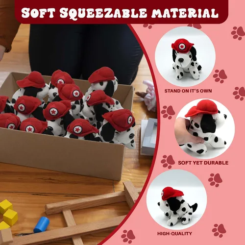Vista 4 de 4E's Novelty Paquete de 12 animales de peluche de Dálmatas, peluche suave para perro, peluche de cachorro pequeño de 6 pulgadas con sombrero