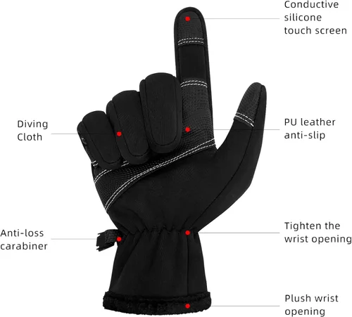 Vista 5 de Bodychum Winter Gloves for Men Women, Waterproof Ski Gloves with Fingertip Touch Screen for Sking Snowing Cycling Outdoor Activities