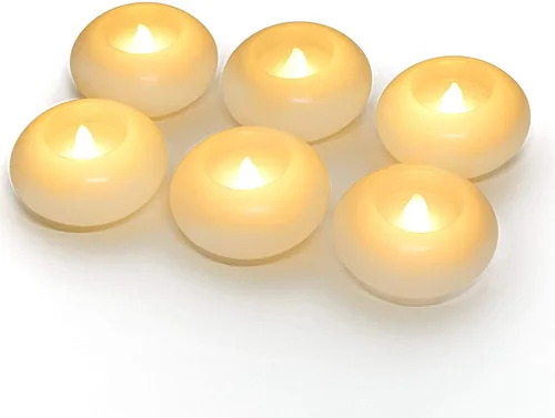 Vista 2 de Homemory Paquete de 6 velas flotantes sin llama de 3 pulgadas, 100 horas y 6 velas de pilar sin llama de 3 x 2 pulgadas con temporizador remoto, 400
