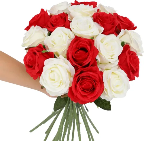 Vista 11 de Tifuly Rosas artificiales – 12 piezas de rosas artificiales realistas de tallo largo, rosas de seda estilo Mashup para ramos de bricolaje, centros