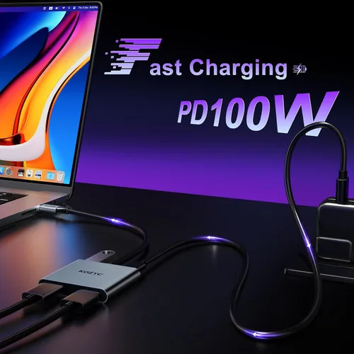 Vista 3 de Adaptador USB C a HDMI Dual 4K@30Hz, Hub USB C Multipuerto KOZYC con 2xHDMI, USB 3.0, 100W PD, Compatible con Divisor USB C a HDMI Pantalla