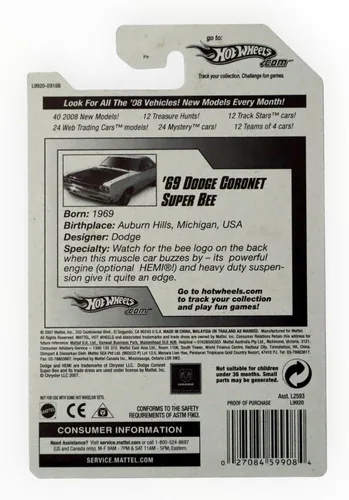 Vista 2 de 2008 Nuevos Modelos #5 '69 Dodge Coronet Super Bee Amarillo Claro Variación Coleccionable Coche Coleccionista #2008-5 2008 Hot Wheels