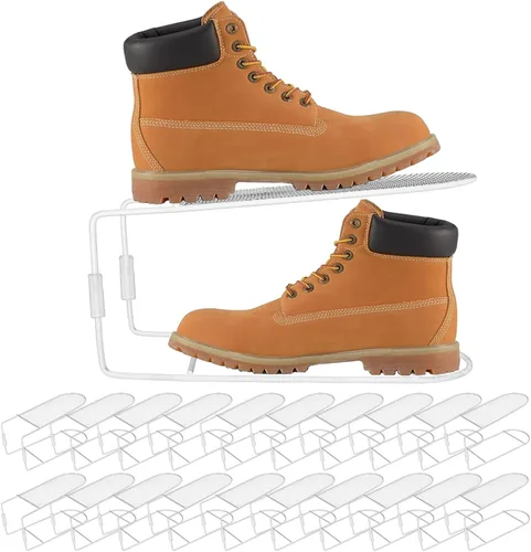 Vista 8 de Paquete de 12 ranuras para zapatos, apilador de zapatos de metal, organizadores de almacenamiento de zapatos para armario, ahorro de espacio, Negro