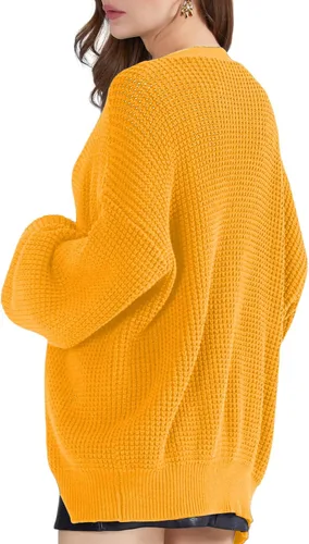 Vista 2 de QUALFORT - Suéter tipo cárdigan de punto para mujer, 100% algodón, de manga larga, con botones y de gran