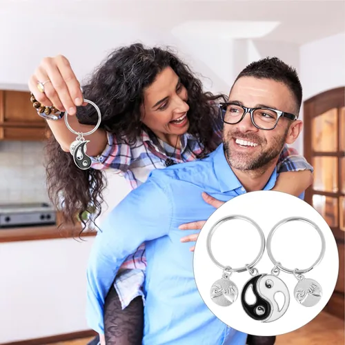 Vista 3 de Generic Yin Yang - Llaveros redondos a juego para parejas, llavero con colgante magnético, cadena de relación, regalo de empalme de tai para mejor