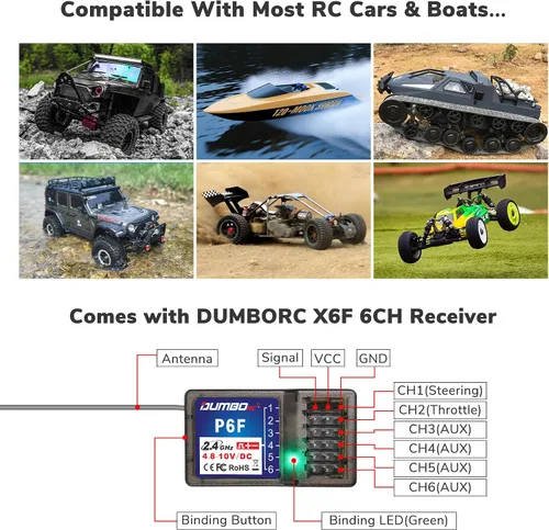 Vista 5 de ATA HOBBY DUMBORC X4 - Transmisor y receptor de radio RC de 4 canales X6F con función de alarma a prueba de fallos y de bajo voltaje, modo mixto