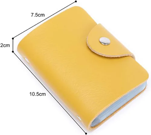 Vista 7 de YaJaMa Cartera para tarjetas de crédito, pequeña, de piel auténtica, 26 ranuras, para tarjetas, organizador para mujeres y hombres, Amarillo