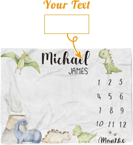 Vista 8 de Manta de hito mensual personalizada para bebé, nombre personalizado con diseño de dinosaurio, fondo de fotografía, manta de felpa suave con respaldo