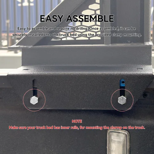 Vista 5 de Estante Universal para Cama de Camión de Servicio Pesado - Altura Ajustable, Extensible, Barras Transversales de Aluminio para la Mayoría