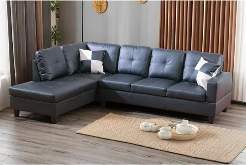 Vista 7 de A Ainehome Juego de sofá de sala de estar, 2 piezas, sofá seccional en forma de L, sofá de piel sintética con diván para sala de A-Negro