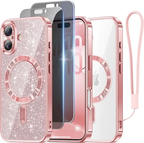 Vista 52 de Meifigno - Funda diseñada para el iPhone 16 Pro de 6.3", [Tarjeta de purpurina y correa para la muñeca] [Compatible con MagSafe]