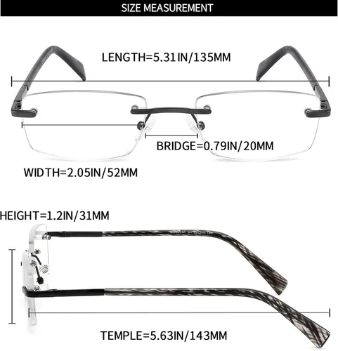 Vista 5 de Paquete de 3 lentes de lectura para hombre, bloqueo de luz azul, lectores de anteojos ligeros de metal sin montura para hombre, antifatiga ocular