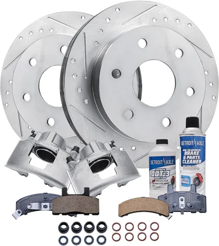 Vista 99 de Detroit Axle - Rotores de freno para Ford 2013-2019 Explorer Taurus Flex Lincoln MKT MKS, rotores de freno de disco ranurados perforados de repuesto
