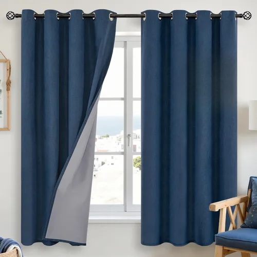 Vista 79 de YoungsTex - Cortinas opacas de lino para dormitorio, oscurecimiento de la habitación, cortinas con textura de lino, paneles con aislamiento térmico