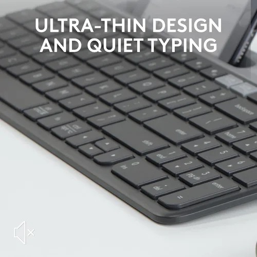 Vista 4 de Logitech K585 Teclado inalámbrico delgado multidispositivo, base integrada para dispositivo; para laptop, tableta, escritorio, teléfono inteligente