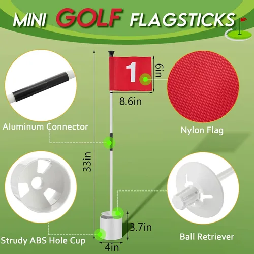 Vista 2 de Lewtemi 3 piezas de palo de bandera de golf, bandera verde para patio, todos los 3 pies, taza de agujero de golf desmontable, palos portátiles