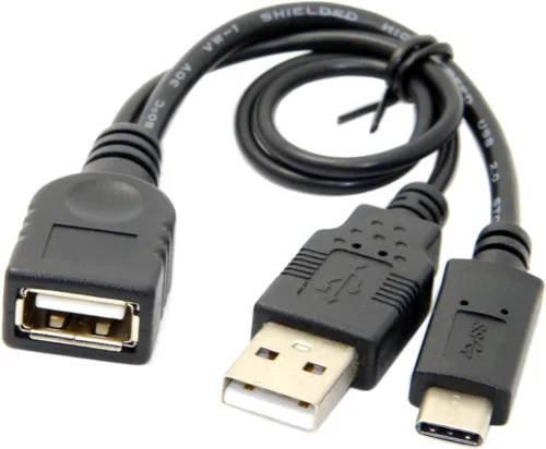 Vista 2 de cablecc USB-C Tipo-C USB 3.1 a USB 2.0 Cable de datos OTG hembra con alimentación para teléfono celular Pro